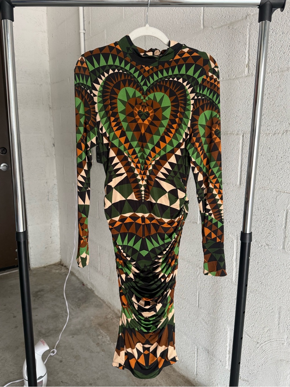 Multicolor Heart Deco Long Sleeve Jersey Midi Dress - Picture 3 of 5